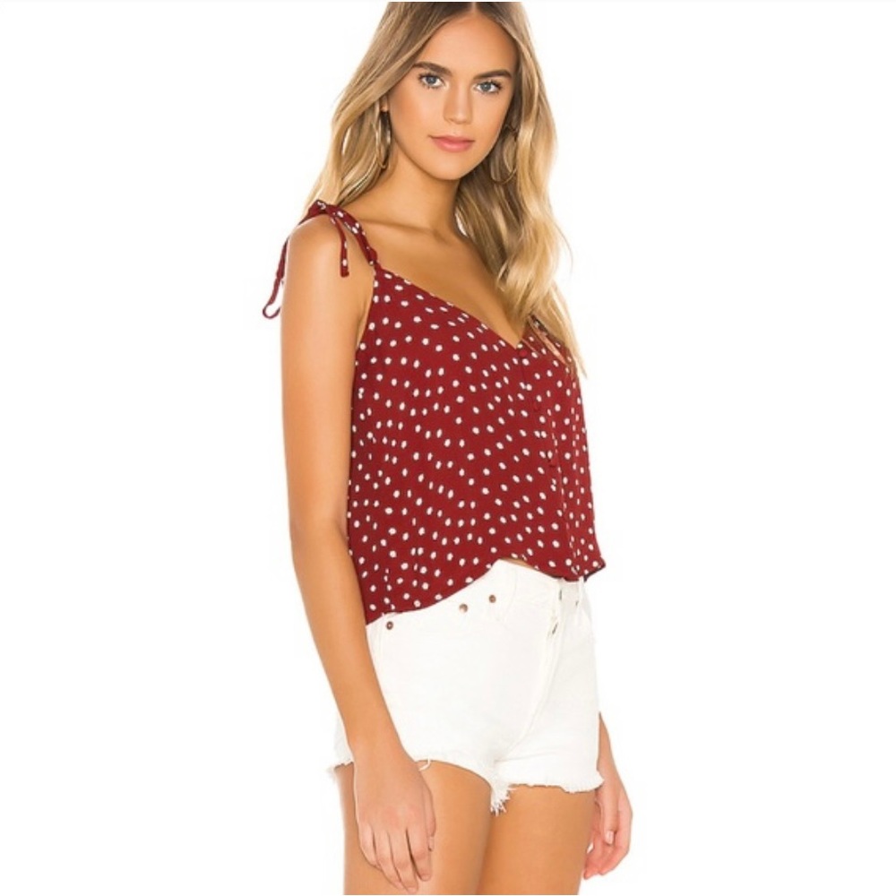 Amuse Society Red Sleeveless Tie Strap Red Floral Top